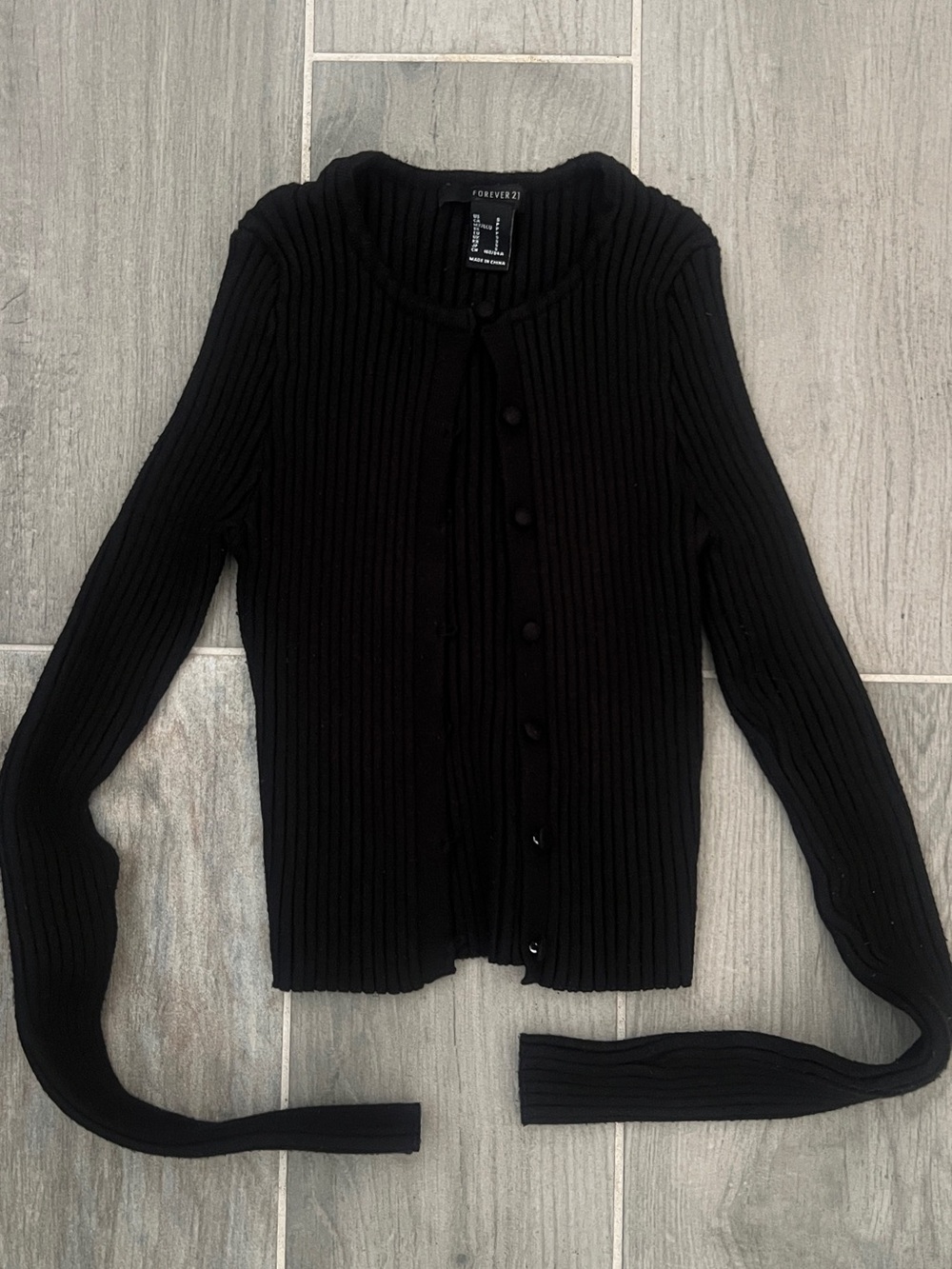 Forever 21 Black Ribbed Button-Front Cardigan
